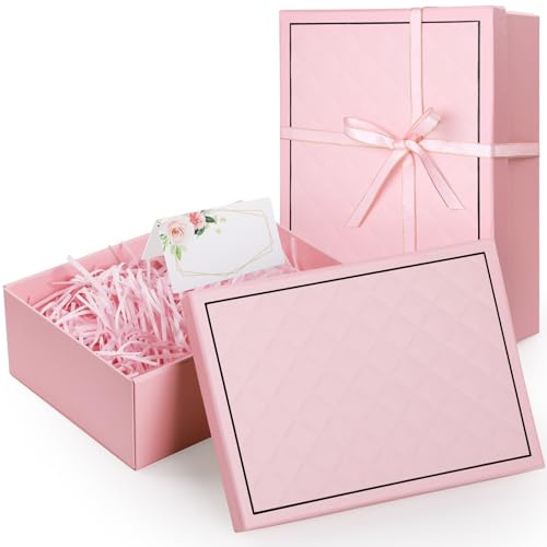 Magnética Cajas Regalo con Tapa 24,9 x 18,8 x 8,5 cm, Joogee Caja de Regalo de Reutilizable Creative Box con Cinta Tarjetas de Felicitación, para Embalaje de Regalos de Bodas y CumpleañOs（Rosa）