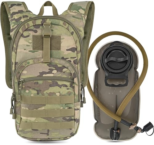 MARCHWAY Tactical Molle Hydration Pack with 2.5L TPU Water Bladder, Low-Profile Organized Military Backpack for Hiking, Cycling, Backpacking, Hunting, Running (Camo)