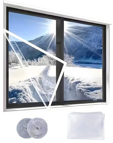 Film thermique pour fenêtre - Feuille d'isolation résistante aux intempéries, coupe-vent reutilizable, revssêtement résistant à l'hiver, couche économe en énergie, barrière thermique transparente | Pr
