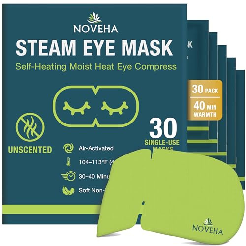 NOVEHA Self Heating Steam Eye Mask for Dry Eyes 30PCs Air-Activated Steam Eye Mask, Warm Compress for Ease Daily Strain, Eye Relaxation, Travel & Spa Use, Soothing Moist Heat for Tired & Stressed Eyes