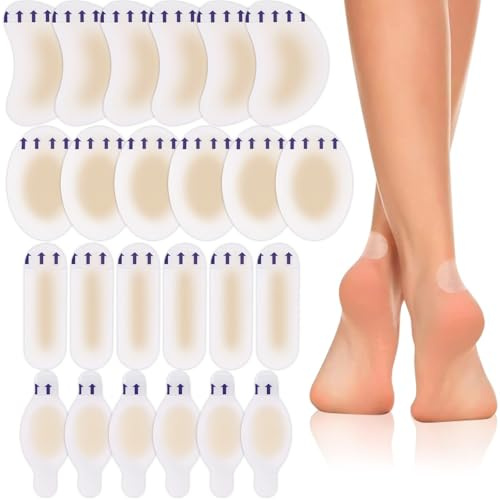 24 Cerotti Vesciche Piedi, Cerotti Idrocolloidali Impermeabili in 4 Forme per Talloni e Dita, Protezione Invisibile in Gel per Scarpe, Salva Tallone per Sport e Camminata, 24 Pezzi