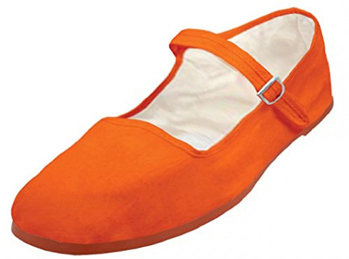 Shoes 18 Womens Cotton China Doll Mary Jane Shoes Ballerina Ballet Flats Shoes 114 Orange 8