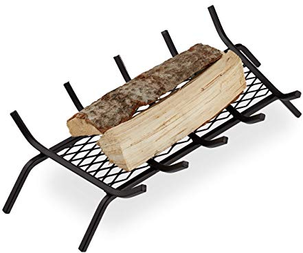 Relaxdays Parrilla para Chimenea, Rectangular, Acero, Resistente, Cesta con pies, 17x69x34 cm, Negro, 17 x 69 x 34 cm