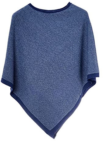 Poncho Mantella Donna Fatto a Maglia in Cashmere Blend di Alta qualità. Disegno Sale e Pepe. Made in Italy (Blue/Avion)