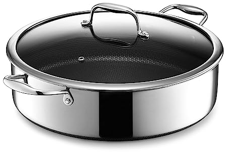 HexClad Hybrid Nonstick Sauté Pan and Lid, Chicken Fryer, 6.6 Litre, Oven-Safe, Compatible with All Cooktops