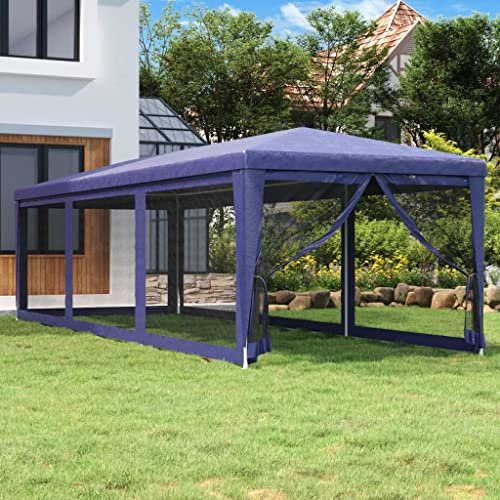 HOMIUSE Tente de réception, 3 x 9 m, en polyéthylène haute densité, pliable, tonnelle de jardin, stand de vente, tente de fête, grande tente pliante, barbecue, pavillons, pliable, avec 8 parois
