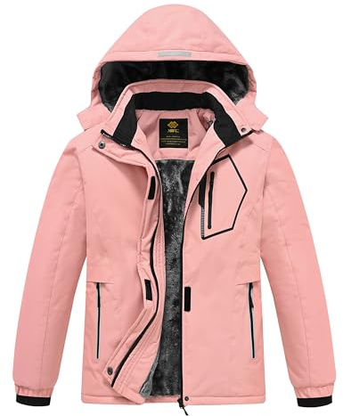 MoFiz Girl's Outdoor Skiing Jacket Kids Waterproof Snow Sports Coat with Removable Hat Pink L
