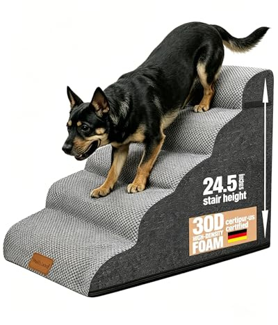 Escaleras anchas para perros para cama de 5 peldaños de 62 cm de alto para perros, rampa para perros, escalera de espuma de alta densidad para mascotas, funda lavable y base antideslizante, 40 x 87 x