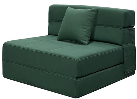 ANONER Gästesofa mit Schlaffunktion Schlafsessel, Schlafsofa Klappmatratze mit Memory Schaum & Kissen, Schlafsessel Klappbar für Wohnzimmer Lofts, Waschbar Set Dunkelgrün