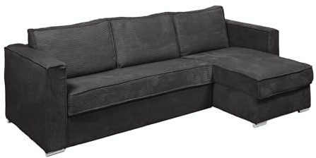 Vente-unique - Canapé d'angle Convertible Express et réversible en Velours côtelé Gris Anthracite - Couchage 160 cm - Matelas 22 cm avec mémoire de Forme Loreto