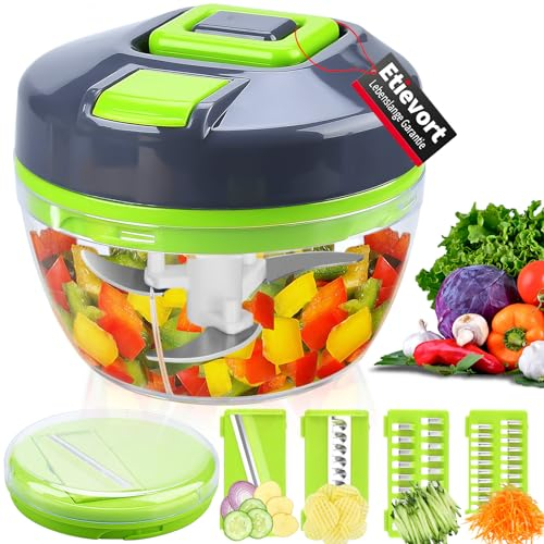 Tritatutto Manuale a Corda 550 Ml, Trita Verdure Manuale, Tagliaverdure Manuale con 4 Lame Ad Onda, 1 Coperchio di Ricambio, Trita Cipolla Manuale per Verdura, Cipolla,Frutta, Prezzemolo,Nuovi modelli