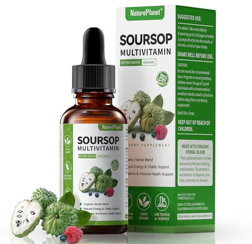 NaturePlanet Graviola Soursop Bitters Liquid Drops, 5000mg Soursop Fruit & Leaf Extract + 10 Bitters Botanicals for Immune Support Digestive Health Antioxidant Boost丨 Vegan
