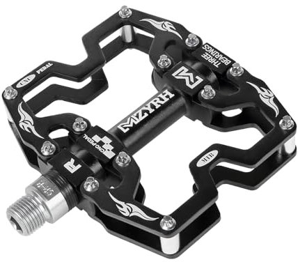MZYRH Mountain Bike Pedals,3 Bearings Bicycle Pedals,Aluminum 9/16 MTB Pedals Bicycle Flat Pedals for Road Mountain BMX MTB Bike (Black)