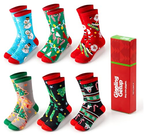 Giggling Getup 6-pack vinter julstrumpor för kvinnor män, varma mjuka nyheter strumpor för kvinnor jul högtid, födelsedagspresent för kvinnor till jul