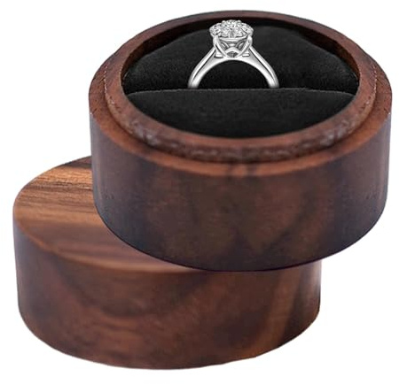 Boîte à bagues en bois, boîte à bijoux ronde faite à la main en noyer, boîte de rangement portable, boîte de rangement pour bagues à bijoux, étui à bague portable pour cérémonie, demande en mariage
