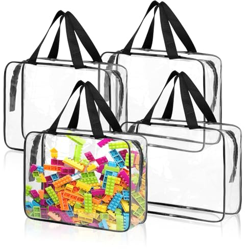 4 Pack Toy Storage Organizer Bags with Zipper, Clear PVC