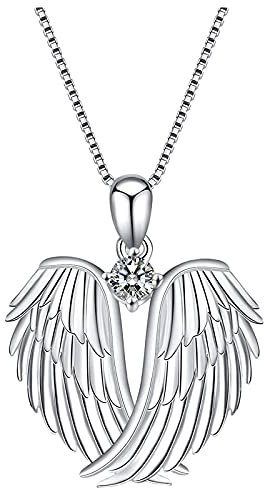 Angel Wings Necklace Guardian Angel Necklace Silver Jewelry Pendant Charm Neck Chain Necklace Jewelry for Women Friends, Cubic Zirconia Jewellery For Women, Birthstone Pendant Necklace