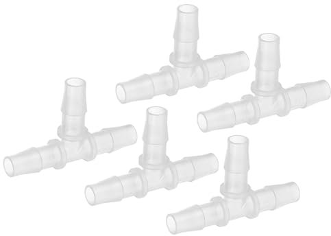 PATIKIL 3/8 Plastic Tee Hose Barb Fitting, 5 Pcs Equal T Shaped 3 Way Joint Splicer Mender Adapter Union Intersection Barbed Split for Air Water Fuel Gas Liquid Pipe, Transparent