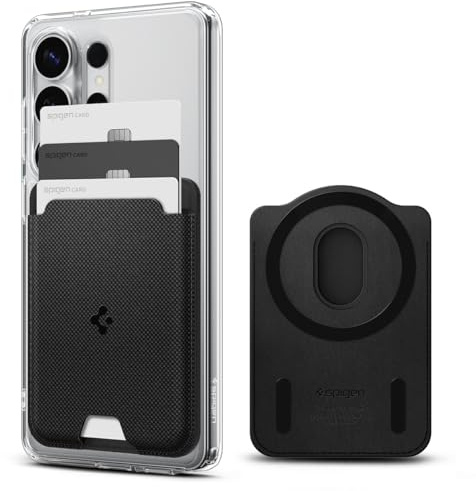 Spigen Urban Fit MagFit Magnetischer Kartenhalter 3-Karten Kompatibel mit magnetischer Hülle Entwickelt für Samsung Galaxy S26,S26+,S26 Ultra, S25 Serie und Z Fold 7 - Schwarz
