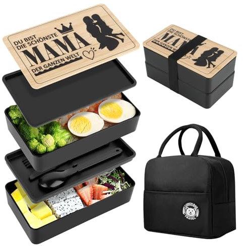 YARVPUV Bento Box Boîte à déjeuner japonaise 1200 ml pour maman avec couverts et sac à déjeuner, double isolation, cadeau pour la fête des mères, boîte à déjeuner parfaite pour adultes et enfants