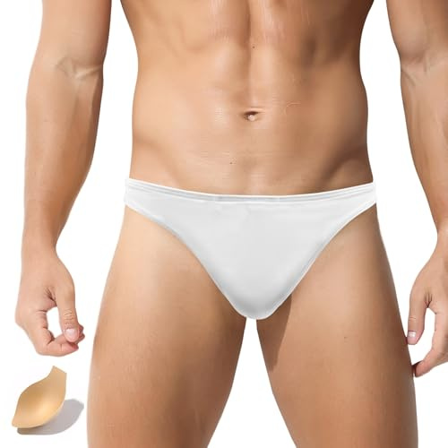 Ausing Slip da bagno da uomo, corto, aderente, sexy, mini pantaloni da nuoto, ad asciugatura rapida, classico, motivo leopardato, per nuoto, sport acquatici, spiaggia, piscina, EU S-XL, bianco, M