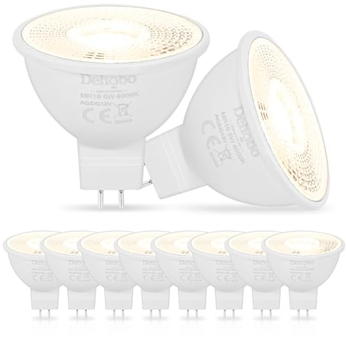 Dehobo MR16 LED Neutralweiß 5W 4000K, 12V GU5.3 Sockel LED Bulbs Licht Spot, Flackerfrei Glühbirne, Aluminium mit Kunststoffbeschichtung, Ersatz für 50W Halogen, 10er Pack