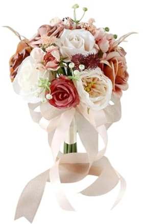 Perfeclan Wedding Bridal Bouquet Bridesmaid Flower Elegant Flower Arrangements Artificial Rose Flowers for Party Anniversary Outdoor, Caramel
