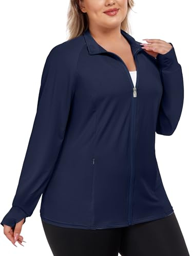 FOREYOND Plus Size Lightweight Athletic Jacket Zip Up Navy Blue