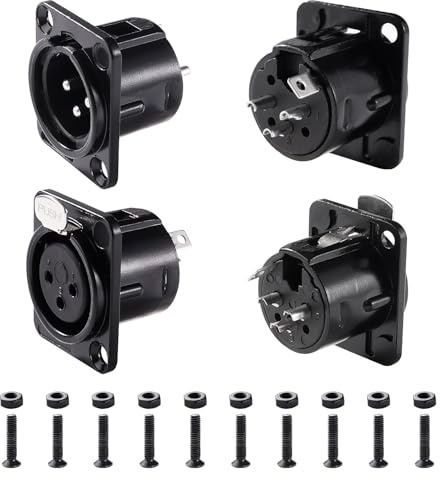 KUOQIY 4 Piezas Adaptador de Audio Montaje en Panel XLR de 3 Pines, XLR Macho y Hembra Conectores de Montaje en Panel de Chasis Serie D, con Tornillo, Carcasa de Metal Negro