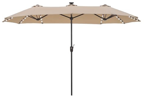 PHI VILLA 3.8x2m Garden Parasol Umbrella with LED, Beige