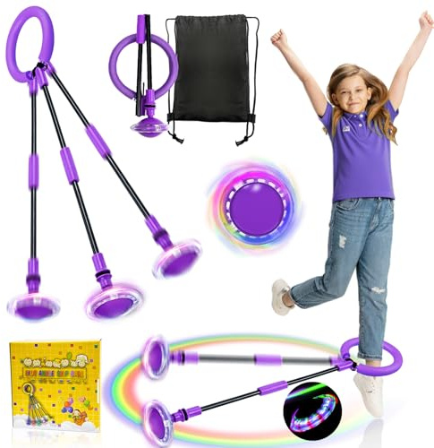 TZEKING Hoppande Ankel, studsboll och Blinkande, Hoppande Ankelring, Ankelboll med LED-blinkande ljus, Barn Ankel Hoppboll (Utan Display-Lila)