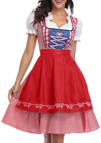 Générique Robe de Fête Dirndl Traditionnelle Femme Bavaroise - Costume pour Oktoberfest, Jupe, Corset, Tablier - Halloween, Carnaval, Soirée Allemande