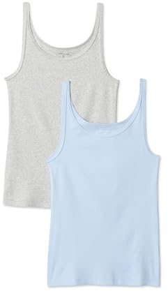 Amazon Essentials Débardeur coupe ajustée à fines bretelles Femme, Lot de 2, Bleu Clair/Gris Clair Chiné, S
