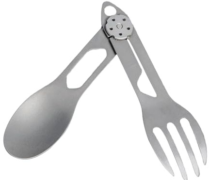 doyandader Cuillère-fourchette rotative en titane | Cuillère et fourchette pliables 2 en 1 pour la survie, ustensiles de camping multifonctionnels pour les voyages, les barbecues, les randonnées en