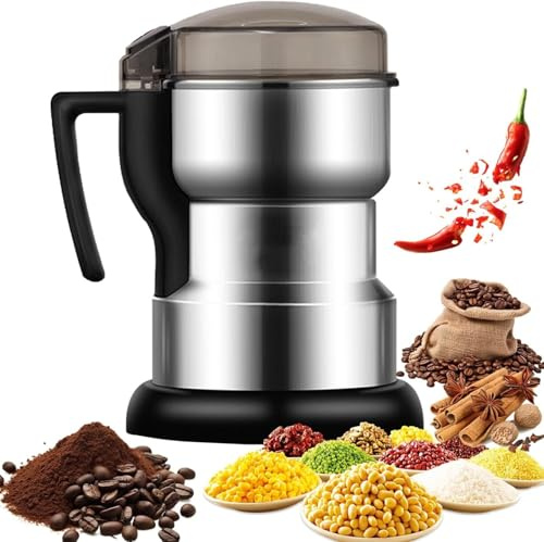 Macinino Elettrico per Spezie 200g, 400W Acciaio Inossidabile, Compatto e Portatile con Timer e Protezione Sovraccarico per Cucina, Casa, Semi, Erbe Aromatiche
