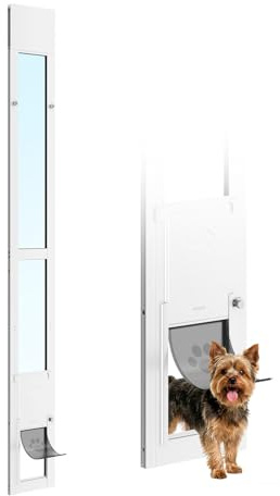 VEVOR Sportello per Cani per Porte Scorrevoli Altezza Regolabile da 1927 mm a 2049 mm, Telaio in Lega di Alluminio con Sportello Cerniera Girevole e Chiusura di Sicurezza, per Animali Piccola Taglia