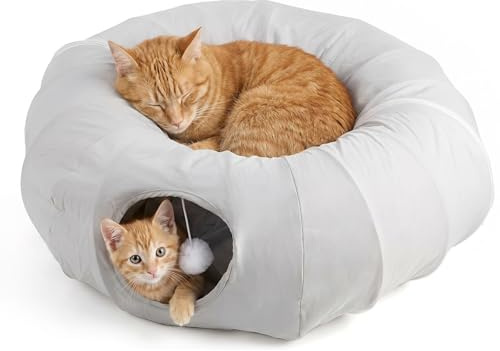 CALIYO Túnel para gatos, redondo, 360°, juguete para gatos, para interior, plegable, con alfombrilla, juguete para gatos (gris)