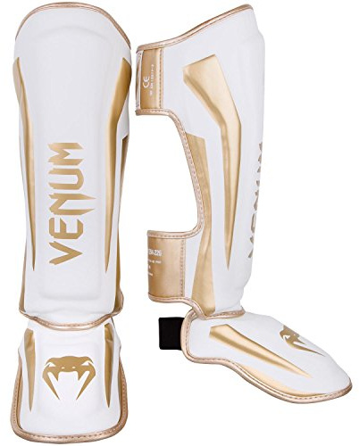 Venum Elite Standup Shin Guards-White/Gold - M