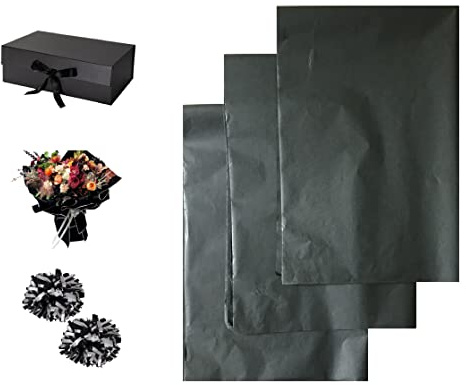 VEZODEK 30 Silkespappersark för Förpackning Blombukett Gåvor | Bröllopsfest Födelsedag Påsk Omslagspapper för Pyssel Konst Dekoration 50x75cm (Svart)