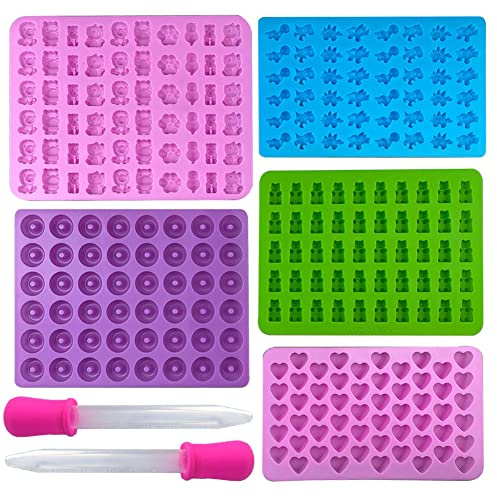 5 stycken gör-det-själv gummibjörnar med 2 pipetter, gummibjörnsform, godisformar silikon, silikonform gummibjörnar, godisform silikon för godis, gelé, choklad