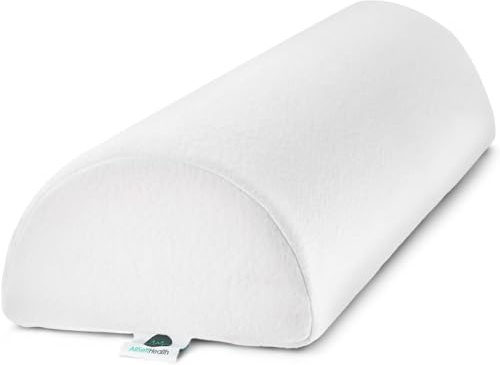 AllSett Health Large Half Moon Bolster Pillow for Legs, Knees, Lower Back and Head, Lumbar Support Pillow for Bed, Sleeping | Semi Roll for Ankle and Foot Comfort - Machine Washable Cover, White