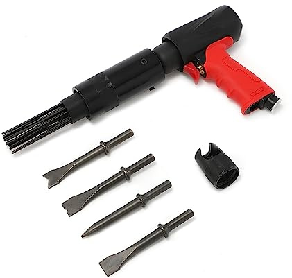 Compact Pneumatic Needle Scaler 19 Needles and Air Hammer Pistol 4 Chisels 2 in 1