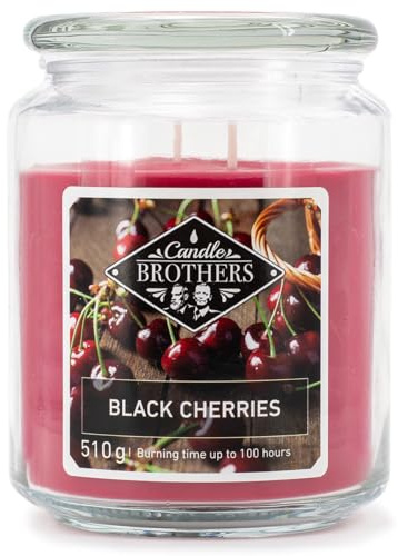 Candle-Brothers Große Duftkerze im Glas mit Deckel | Black Cherries | Duftkerze Kirsche | Kerze 2 Docht | Kerze lange Brenndauer | Geschenk für Frauen