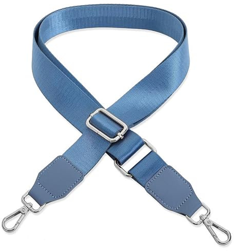 Correa de hombro para bolso de mano y laptop - Azul claro [Color del metal: Plata] - Longitud ajustable 89-142 cm - Ancho 3,8 cm - Correa de repuesto para bolso de hombro para laptop
