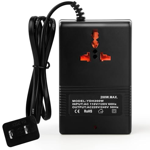 Voltage Transformer Power Converter (110V to 220V) Circuit Breaker Protection Voltage Conversion Protection, Suitable for Household, Travel, RV, Camping (Black -200w)