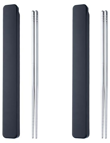 Bacchette riutilizzabili con astuccio, bacchette da viaggio in acciaio inox 304 l, bacchette da viaggio giapponesi cinesi coreane per bento box, picnic, ufficio, lavabili in lavastoviglie, 2 paia di