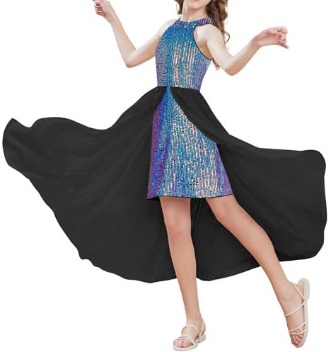 GRACE KARIN Fille Robe Longue de Bal Soirée Robe Trapèze à Col Rond Robe de Cérémonie Chic et Élégante Bleu Violet 8-10 Ans