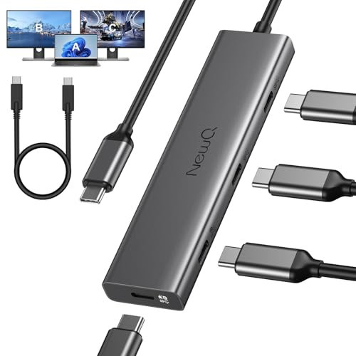 USB C Video Hub NEWQ Typ C Hub 3.2 Umkehrstrom Monitor, Dual Video Display 4K @ 30–60 Hz, 4 x USB-C 3.2 GEN2 10 Gbit/s, unterstützt PD 100 W max, mit Videokabel