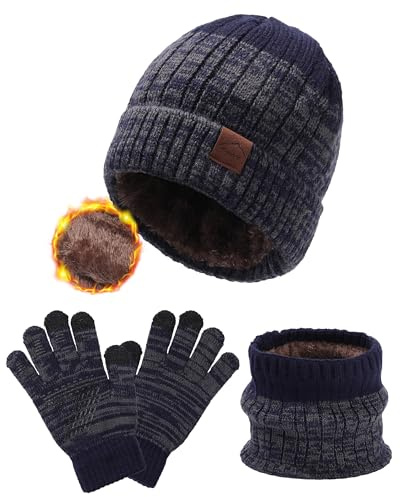 WELROG Gorro de invierno para niños, bufanda, guantes para niños y niñas, gorro de invierno, conjunto de bufanda para niños de 4 a 15 años, gorro de punto
