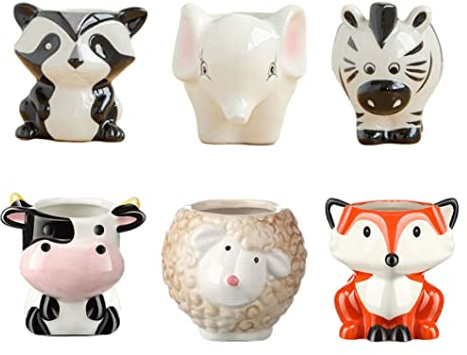 SMELEYOU Vaso da fiori in ceramica Cartoon a forma di animale carino vaso per piante grasse con foro di drenaggio 6PCS accessorio per la decorazione della casa